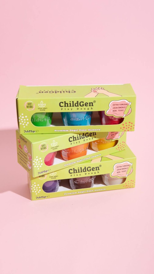 Naturalna ciastolina w słoiczkach - zestaw TRIO: Żółty, Różowy, Pomarańczowy / ChildGen