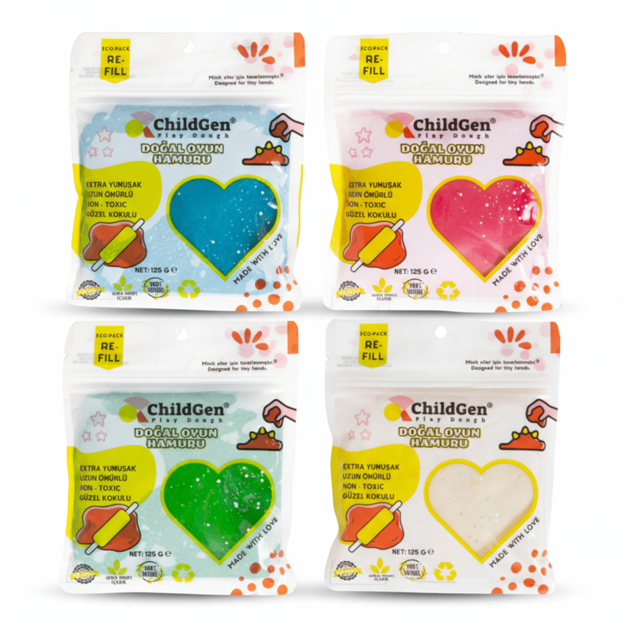 Naturalna ciastolina do zabawy, BROKAT, eko-pack 4 szt. Re-Fill Play Dough / ChildGen