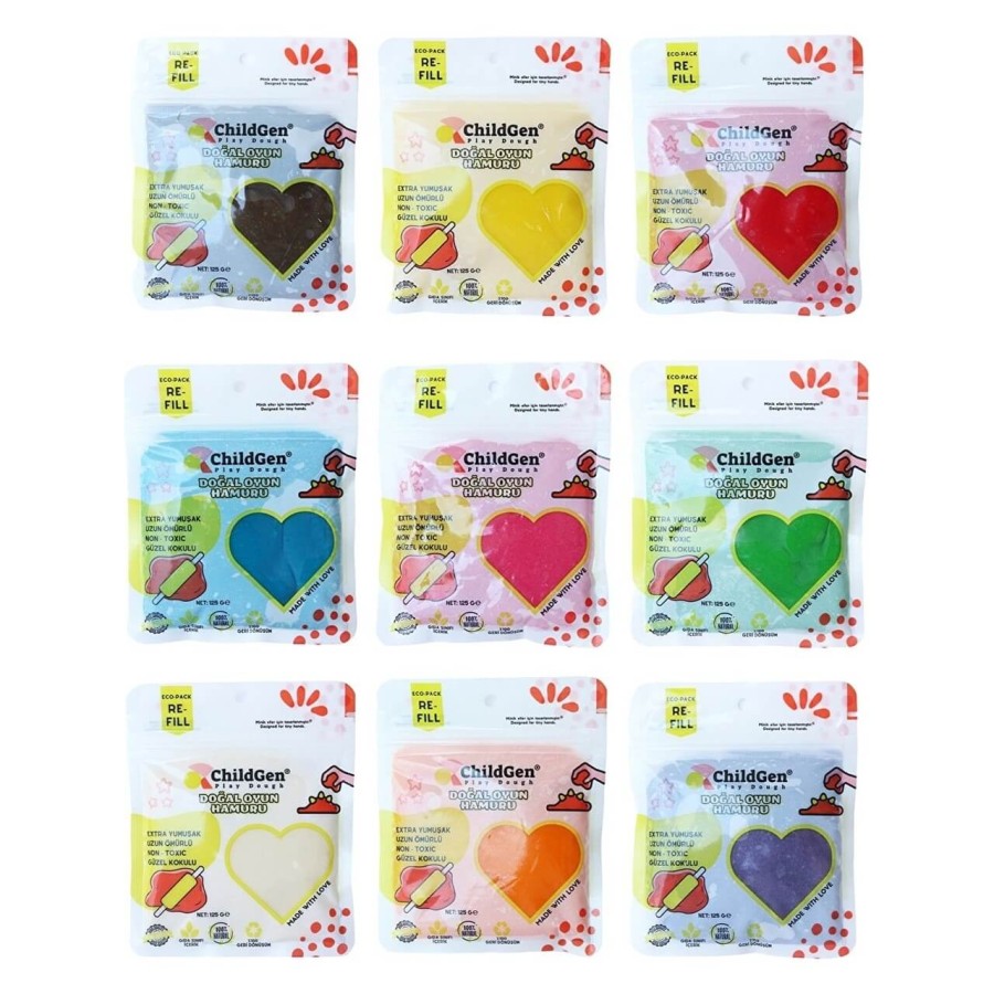 Naturalna ciastolina do zabawy, 9 KOLORÓW, eko-pack 9 szt. Re-Fill Play Dough / ChildGen