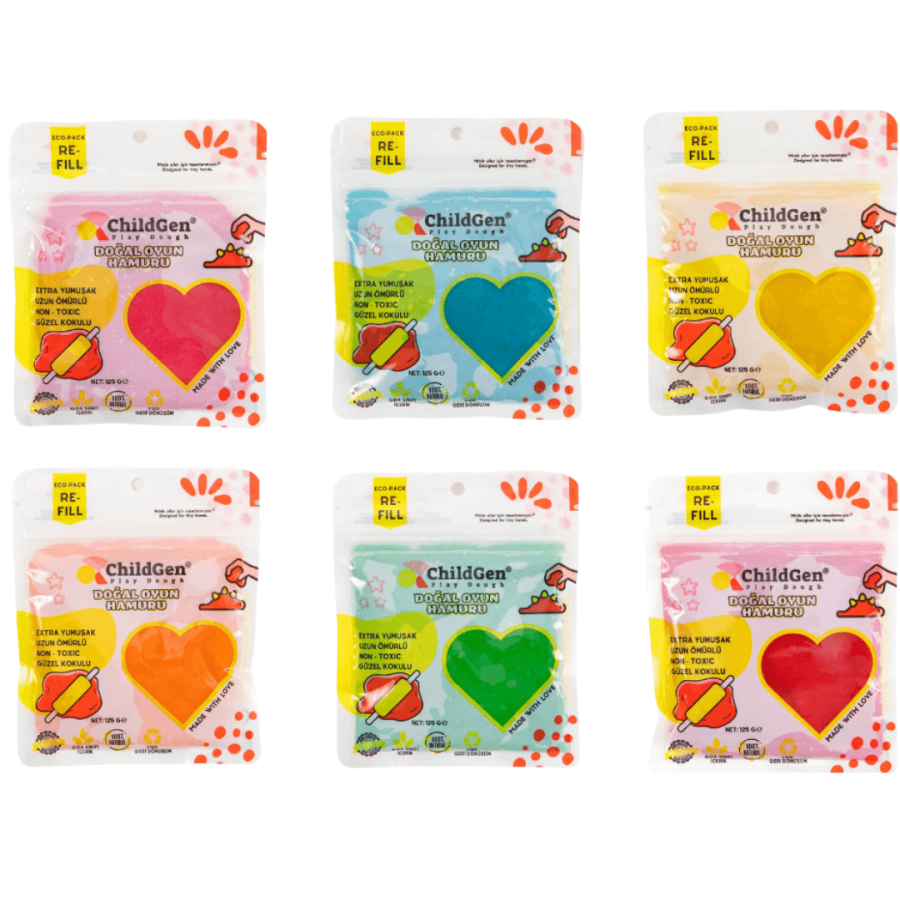 Naturalna ciastolina do zabawy, KOLORY PODSTAWOWE, eko-pack 6 szt. Re-Fill Play Dough / ChildGen