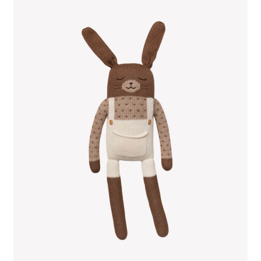 Duży dziergany królik z wełny alpaki - ecru overalls / Main Sauvage