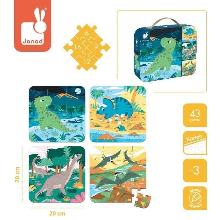 Puzzle progresywne Dinozaury - 4 układanki 3+/ Janod