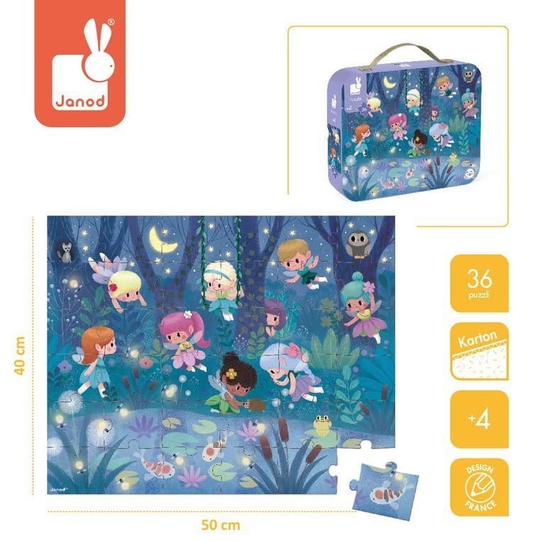 Puzzle w walizce Wróżki i lilie wodne - 36 elementów 4+ / Janod