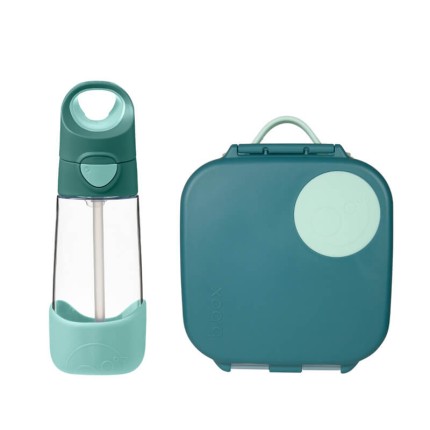 Zestaw Mini Lunchbox + Butelka tritanowa ze słomką 450 ml - Emerald Forest / B.box