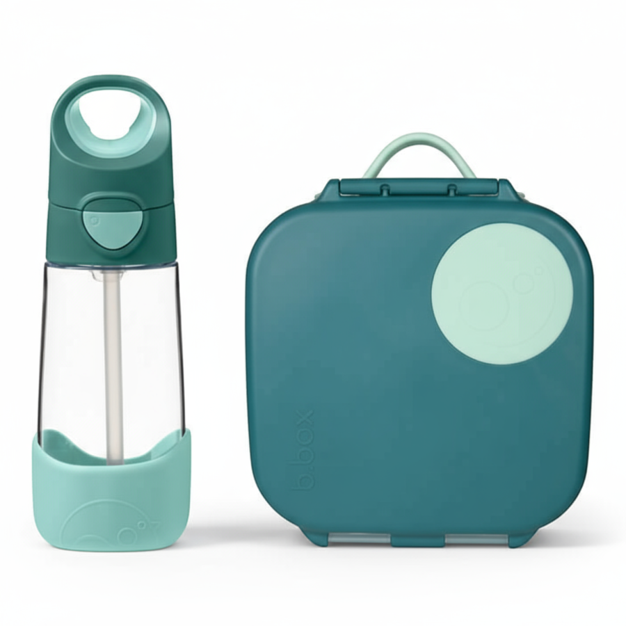 Zestaw Mini Lunchbox + Butelka tritanowa ze słomką 450 ml - Emerald Forest / B.box