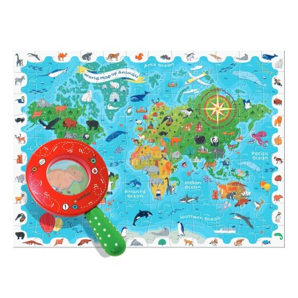 DETECTIVE PUZZLE - puzzle, gra detektywistyczna - MAPA ŚWIATA ze ZWIERZĘTAMI / Ludattica