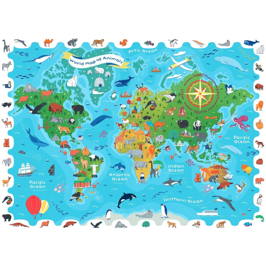 DETECTIVE PUZZLE - puzzle, gra detektywistyczna - MAPA ŚWIATA ze ZWIERZĘTAMI / Ludattica