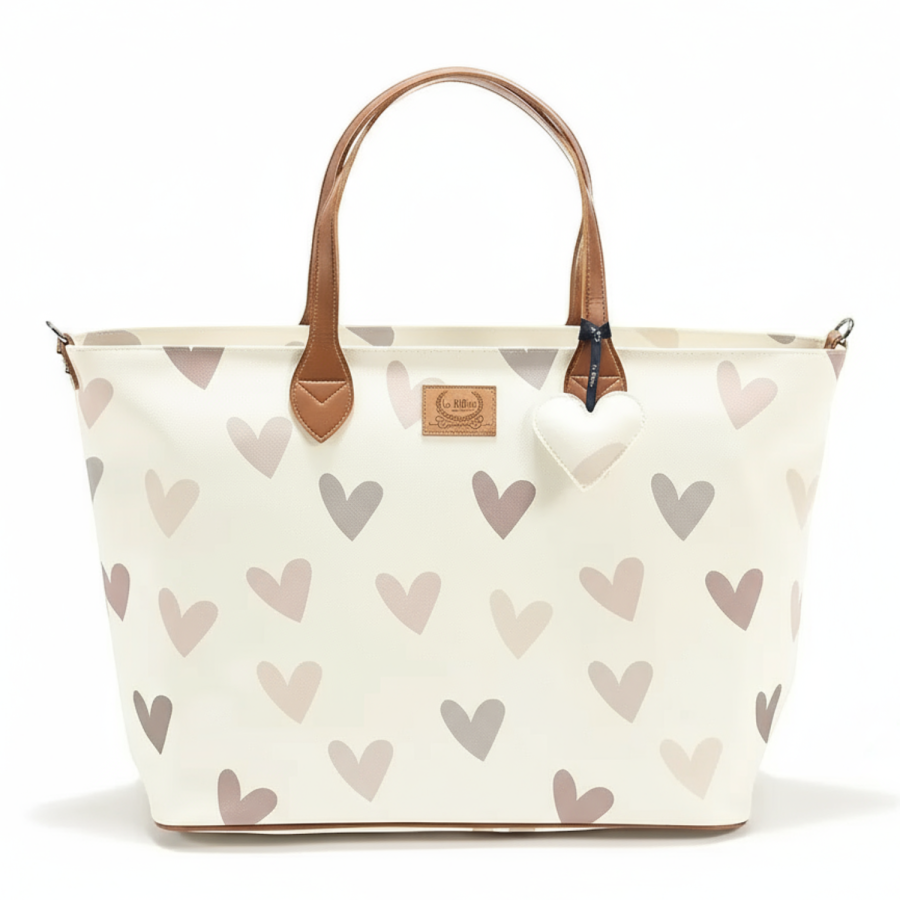 Torba dla mamy M - FEERIA PREMIUM - HEARTBEAT BEIGE / La Millou