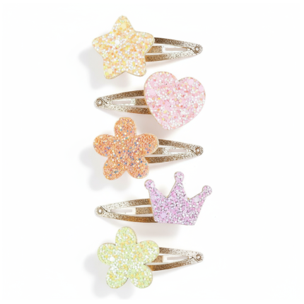 Spinki do włosów brokatowe różnokolorowe kształty Carolina, 5 szt. / Souza!