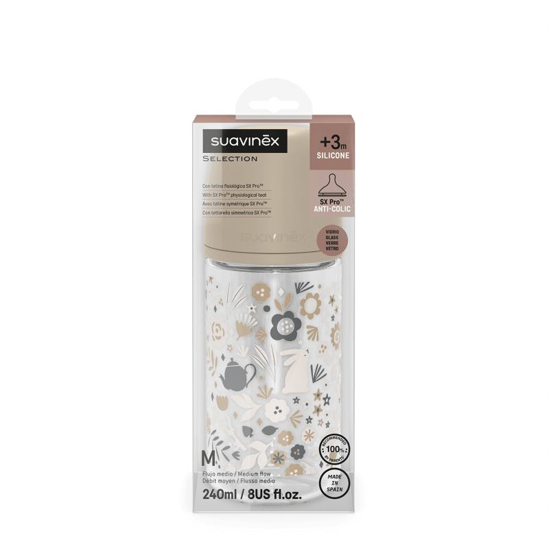 Butelka szklana SX PRO średni przepływ 240ml beżowa liberty Wonderland / Suavinex