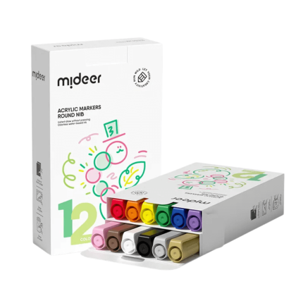 Markery akrylowe z okrągłą końcówką (12 kolorów) / Mideer