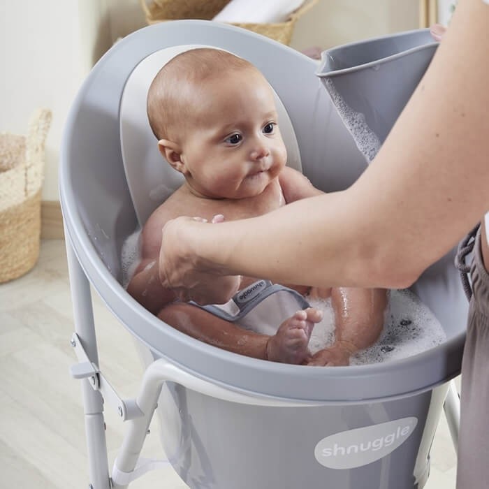 Wanienka z  odpływem i piankowym oparciem - Pebble Grey / Shnuggle Baby