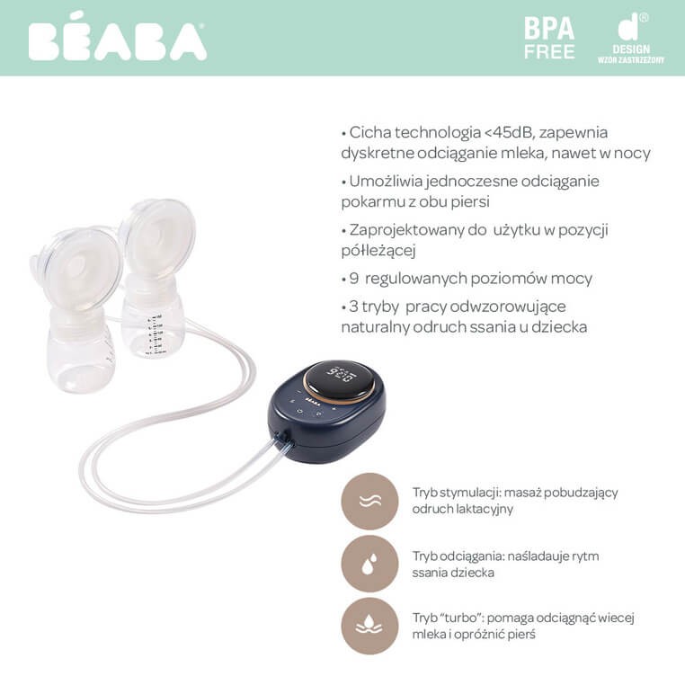 Laktator elektryczny podwójny 2x180 ml Night Blue / Beaba