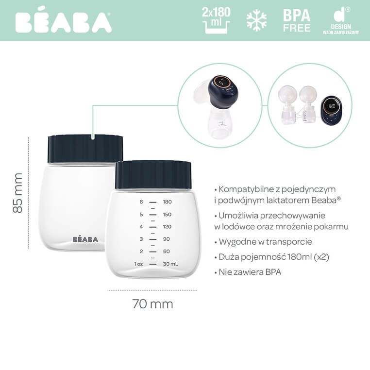 Pojemniki butelki na mleko do laktatora pojedynczego i podwójnego 2 szt. 180 ml / Beaba