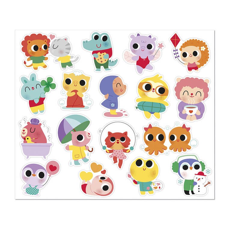 Duże naklejki wielorazowe na arkuszach 100 szt. Małe zwierzęta 18m+ / Janod