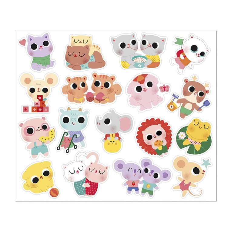 Duże naklejki wielorazowe na arkuszach 100 szt. Małe zwierzęta 18m+ / Janod