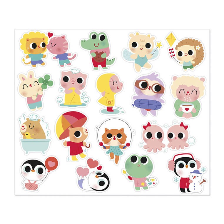 Duże naklejki wielorazowe na arkuszach 100 szt. Małe zwierzęta 18m+ / Janod