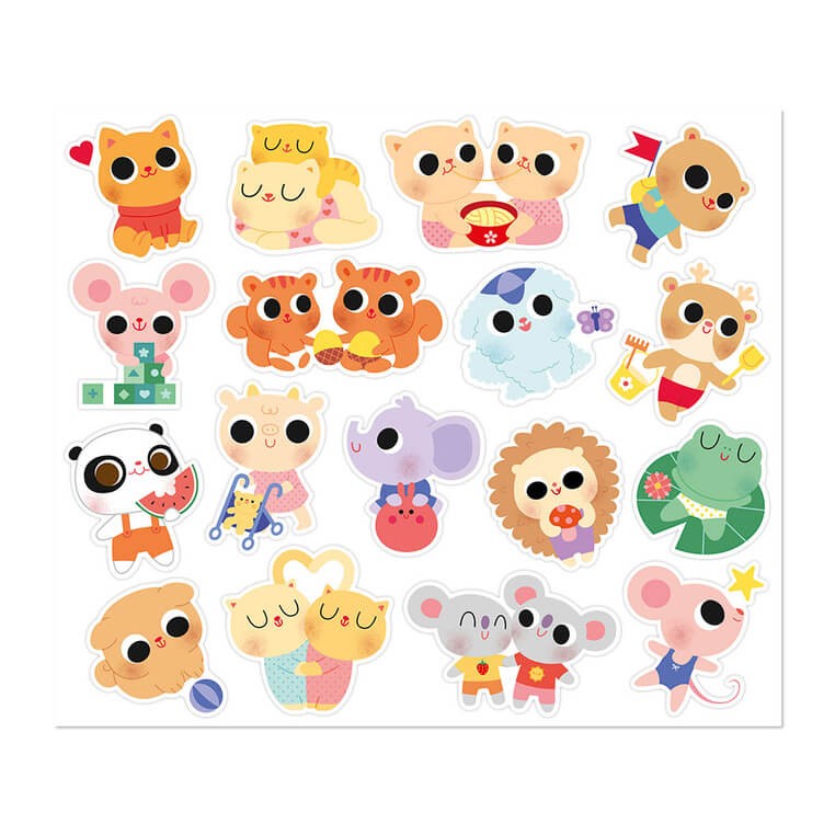 Duże naklejki wielorazowe na arkuszach 100 szt. Małe zwierzęta 18m+ / Janod