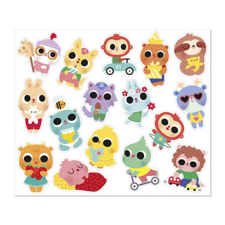 Duże naklejki wielorazowe na arkuszach 100 szt. Małe zwierzęta 18m+ / Janod