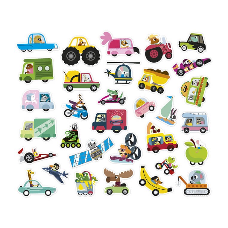 Naklejki wielorazowe na arkuszach 200 szt. Pojazdy 3+ / Janod