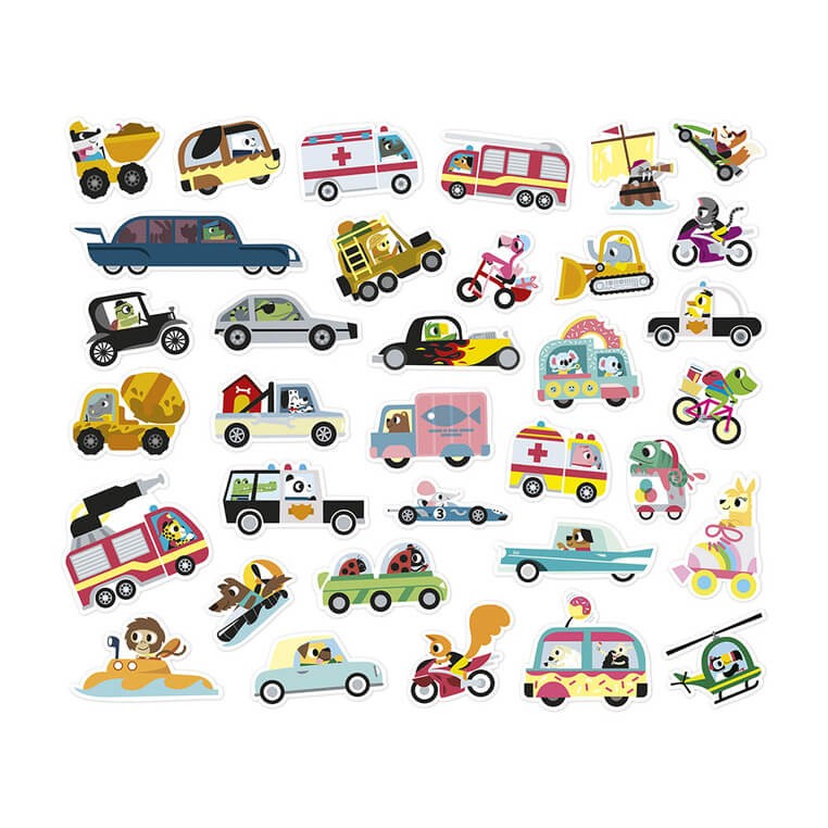 Naklejki wielorazowe na arkuszach 200 szt. Pojazdy 3+ / Janod