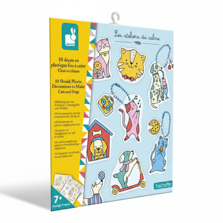 Odzoby z termokurczliwego plastiku do samodzielnego wykonania 10 szt. Koty i psy 7+ / Janod