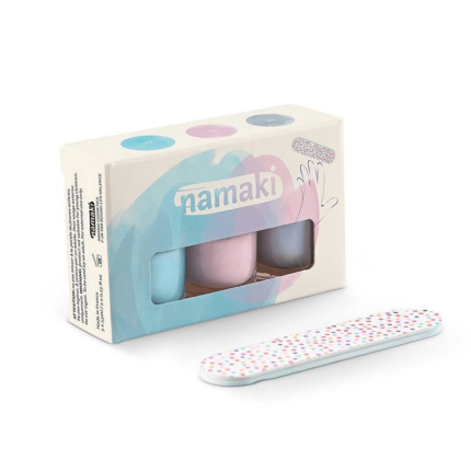 Zestaw 3 lakierów do paznokci na bazie wody, łatwe do usunięcia, 3 x 7,5ml - Śnieżnoniebieski, Różowy, Srebrnoniebieski / Namaki