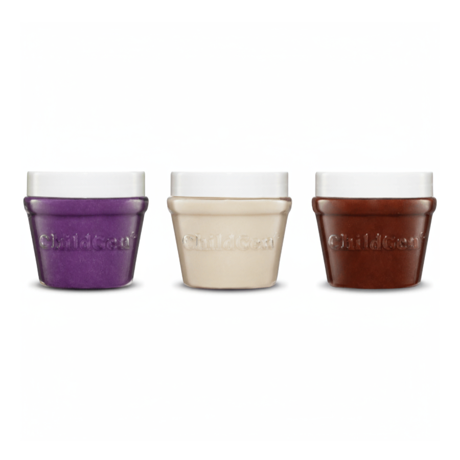 Naturalna ciastolina w słoiczkach - zestaw TRIO: Fioletowy, Biały, Brązowy / ChildGen