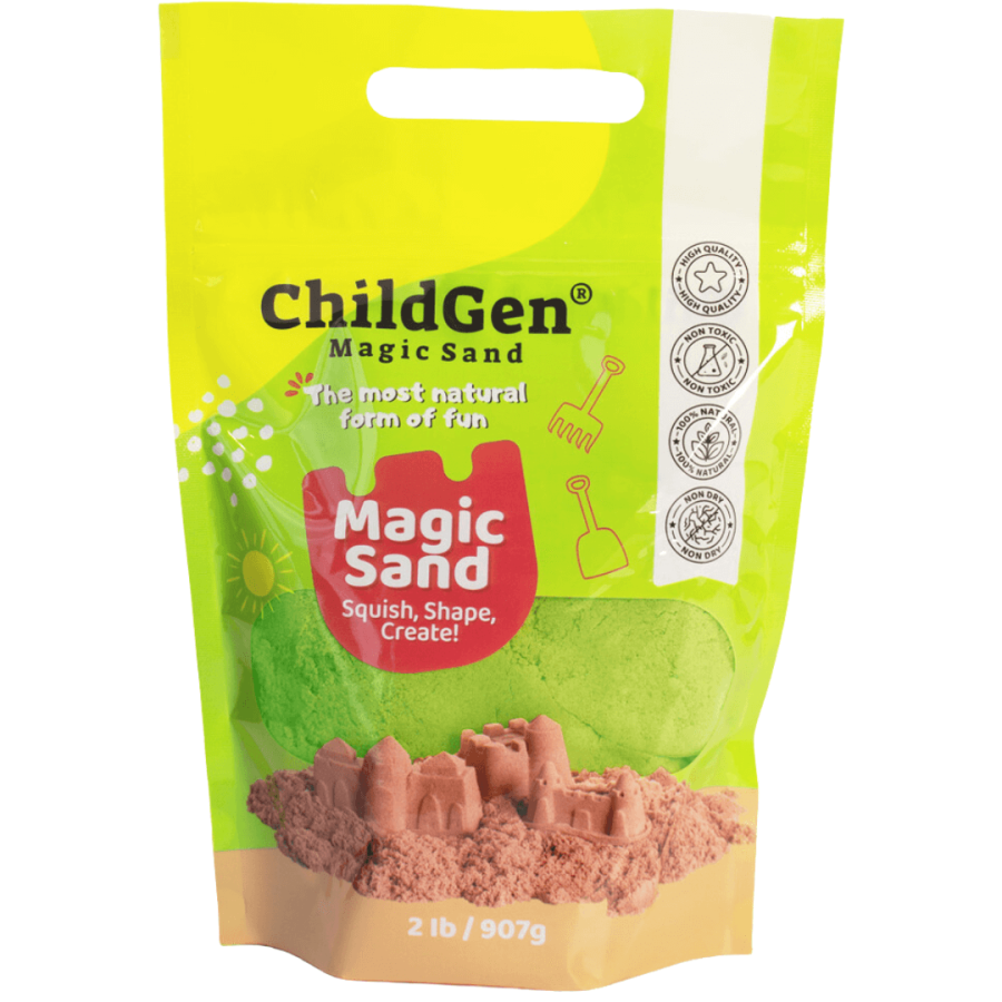 Piasek kinetyczny, 100% NATURALNY SKŁAD - opakowanie re-fill uzupełniające 907g, kolor zielony / ChildGen