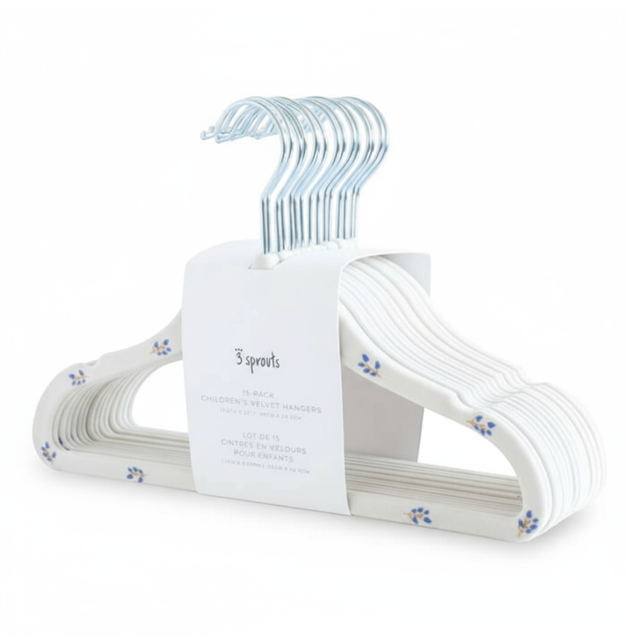 Wieszaki Welurowe dla Dzieci Blueberry Cream 15 szt. / 3 Sprouts