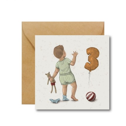 Kartka na trzecie urodziny - Chłopiec z sarenką / Hi Little x Maridolls