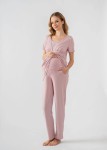 Piżama ciążowa Classic z długimi spodniami - różowa / Cool Mama
