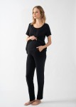 Piżama ciążowa Classic z długimi spodniami - czarna / Cool Mama