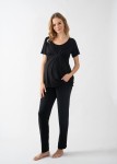 Piżama ciążowa Classic z długimi spodniami - czarna / Cool Mama