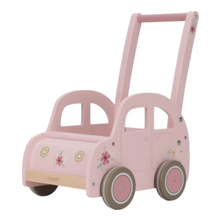 Pchacz wózeczek drewniany na zabawki Pink FSC / Little Dutch