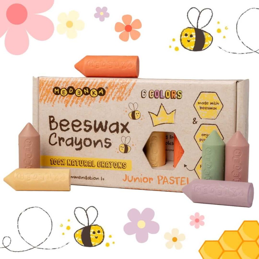 Kredki Medenka JUNIOR PASTEL z wosku pszczelego, 100% naturalne