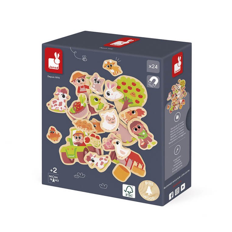 Magnesy drewniane Na farmie 24 szt. 2+ / Janod