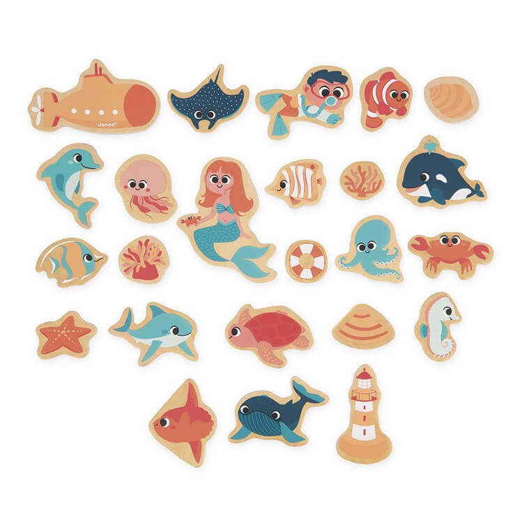 Magnesy drewniane Podwodny świat 24 szt. 2+ / Janod