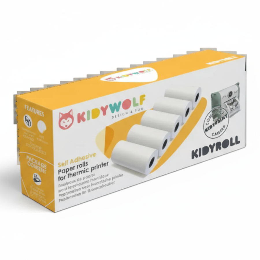 Rolki papieru termicznego samoprzylepnego do aparatu KIDYROLL / Kidywolf