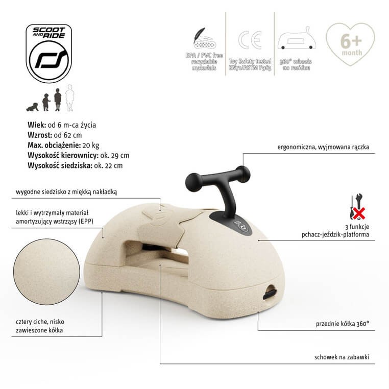 My First - ewolucyjny jeździk pchacz 3w1 6 m+ Sand / Scootandride