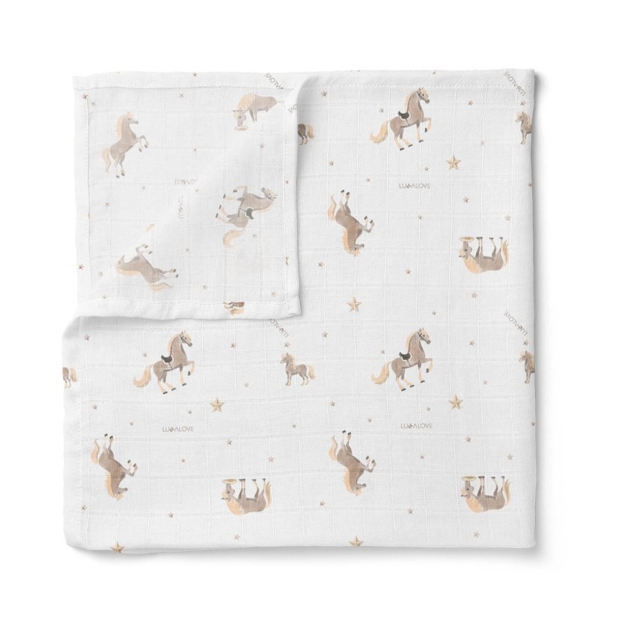 Konie - otulacz muślinowy 100x100cm / Lullalove