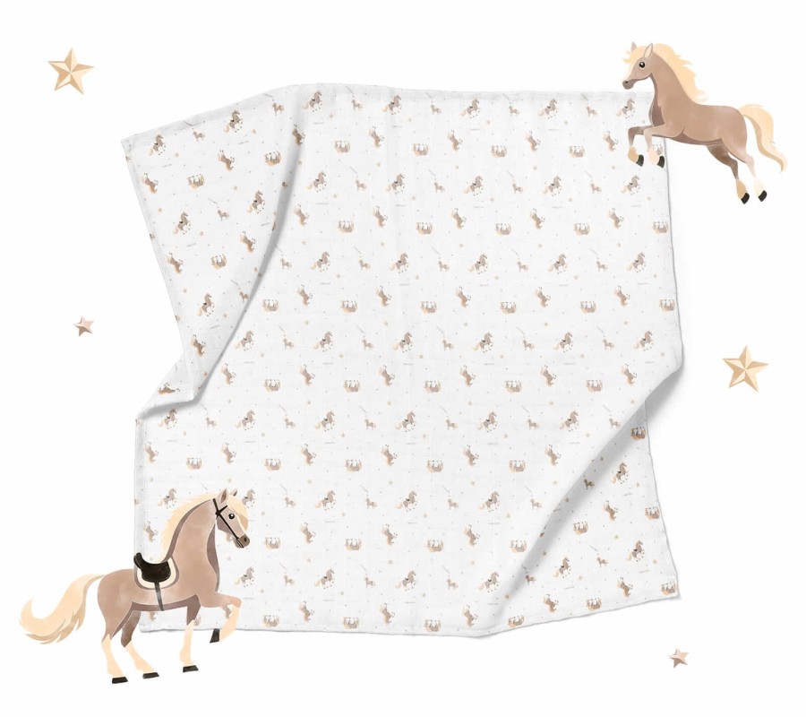 Konie - otulacz muślinowy 100x100cm / Lullalove