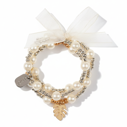 Potrójna bransoletka z perełek biało–srebrno-złota Nessa / Souza!