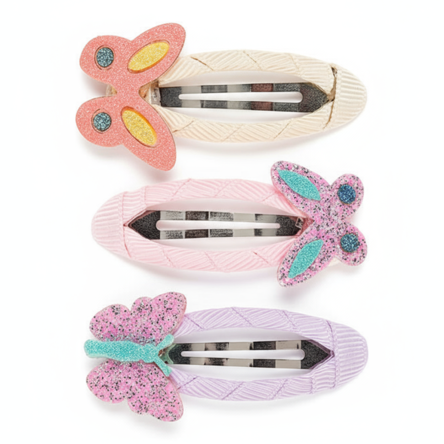 Spinki do włosów owinięte wstążką z brokatowymi motylami Xeni 3 szt. / Souza!
