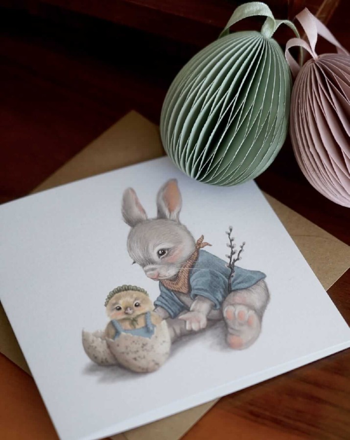 Kartka okolicznościowa na Wielkanoc - HAPPY EASTER LITTLE RABBIT / Hi Little