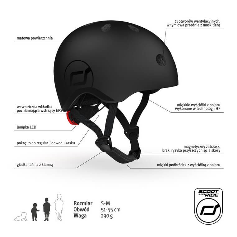 Kask S-M dla dzieci 3+ Black / Scoot&Ride