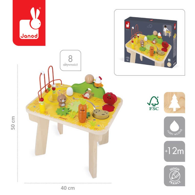 Wielofunkcyjny stolik edukacyjny drewniany Farma 12m+ / Janod