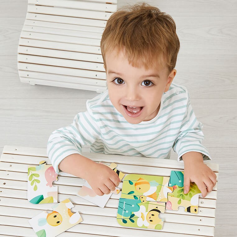 Puzzle progresywne w walizce Zwierzątka Pure 4 układanki – 6, 9, 12 i 16 elementów 2+ / Janod