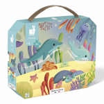 Puzzle panoramiczne w walizce Morskie stworzenia 36 elementów 4+ / Janod