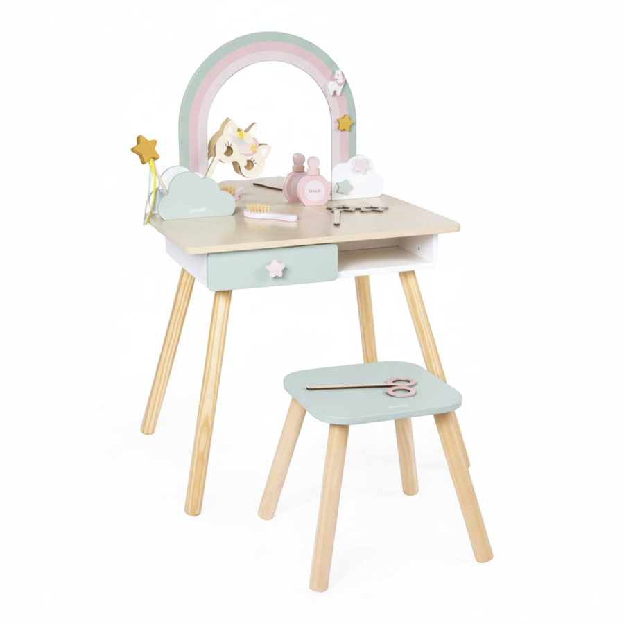 Duża toaletka drewaniana z akcesoriami Jednorożec 3+ / Janod